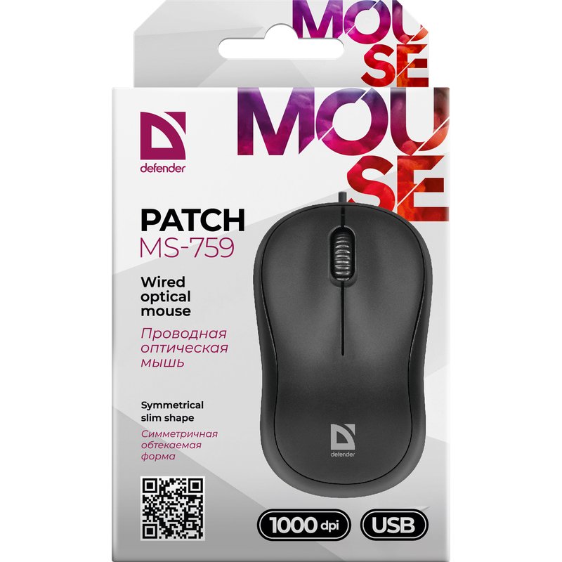 Defender PATCH MS-759 souris Ambidextre USB Type-A Optique 1000 DPI