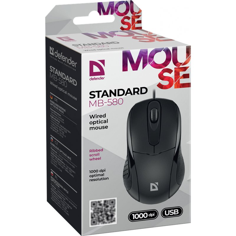 Defender STANDARD MB-580 souris Ambidextre USB Type-A Optique 1000 DPI