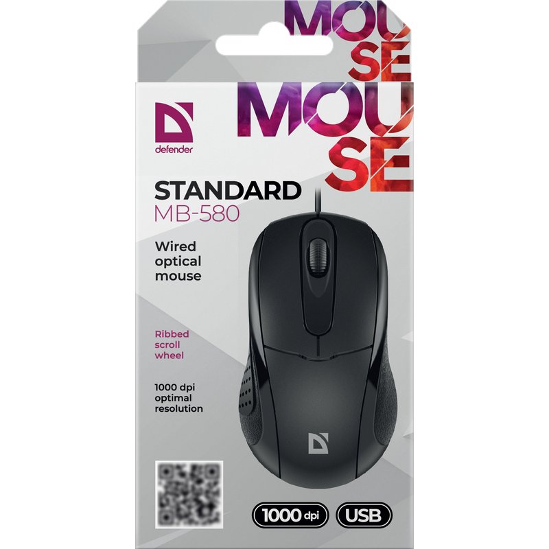 Defender MOUSE STANDARD MB-580 black OPTICAL 1000dpi 3P