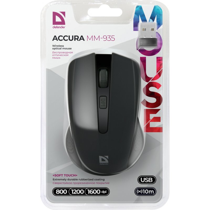 Defender Accura MM-935 mouse Ambidextrous RF Wireless Optical 1600 DPI