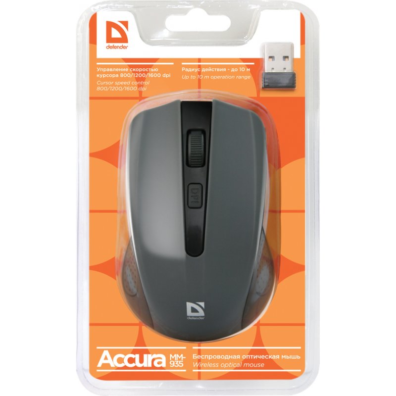 Defender MM-935 mouse Ambidextrous RF Wireless Optical 1600 DPI