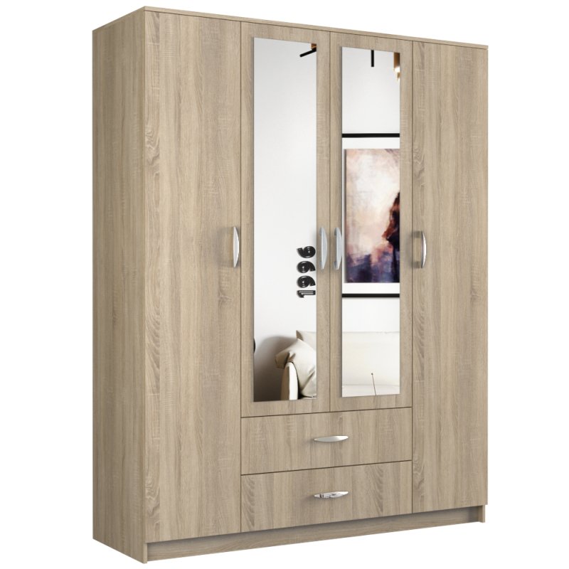 Topeshop ROMANA 160 SON placard et armoire de chambre à coucher 11 étagères 4 portes(s) Chêne