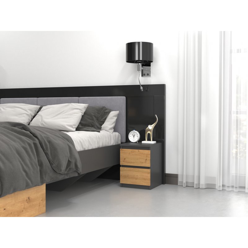 Topeshop M2 ANTRACYT/ARTISAN nightstand/bedside table 2 drawer(s) Anthracite Oak Wood