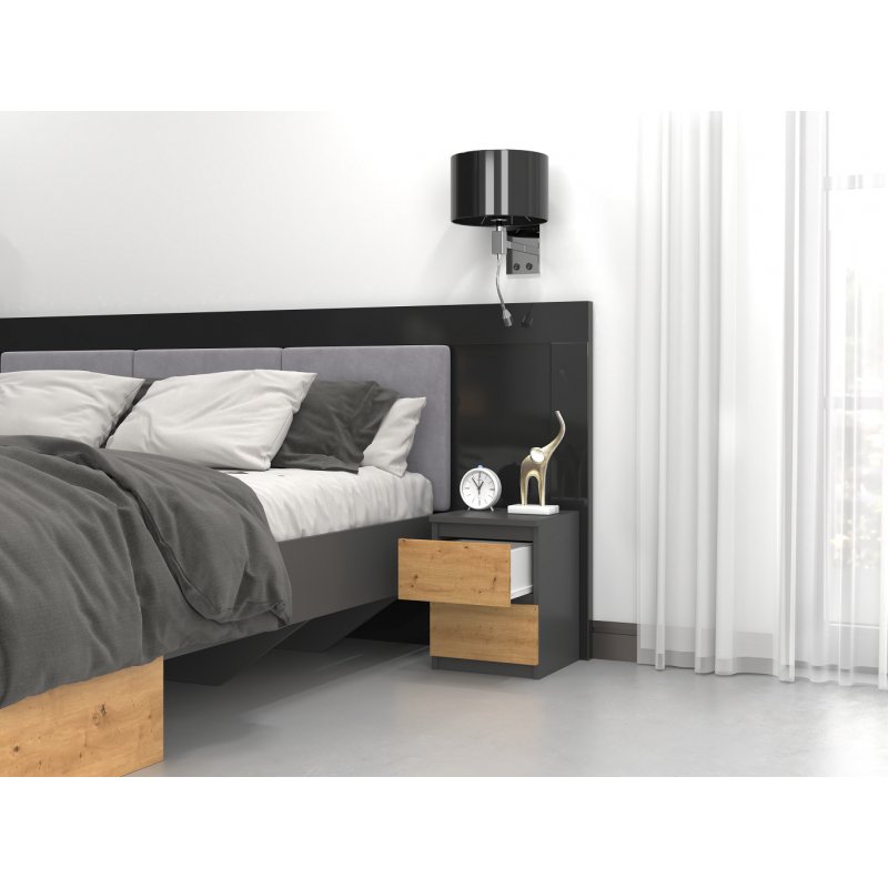 Topeshop M2 ANTRACYT/ARTISAN nightstand/bedside table 2 drawer(s) Anthracite Oak Wood