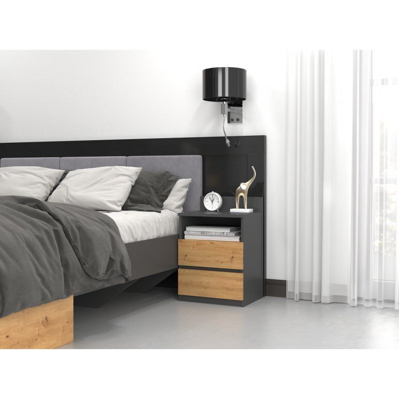 Topeshop M1 ANTRACYT/ARTISAN Table de nuit et table de chevet Table de nuit / chevet 2 tiroir(s) Chêne