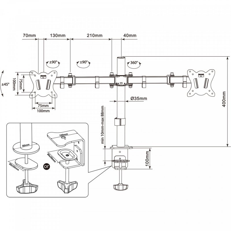 Montis Uchwyt monitorowy podwójny Everest 13-27" MT015 68,6 cm (27") Noir Bureau