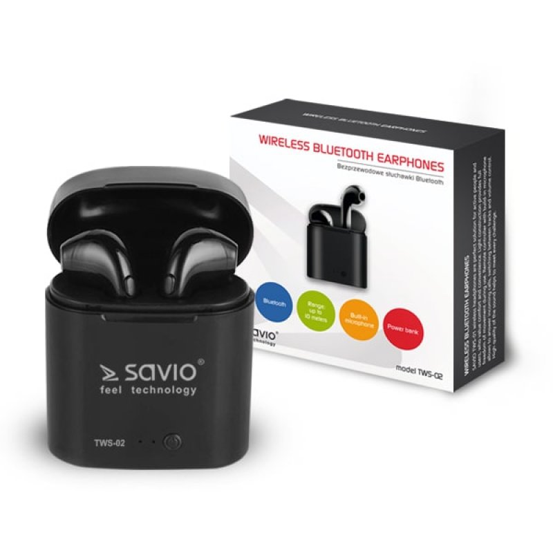 Savio TWS-02 écouteur/casque Sans fil Ecouteurs Appels/Musique Bluetooth Noir