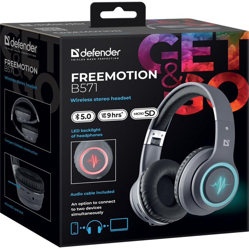 Defender FREEMOTION B571 LED Casque Avec fil &sans fil Arceau Appels/Musique/Sport/Au quotidien Bluetooth Gris