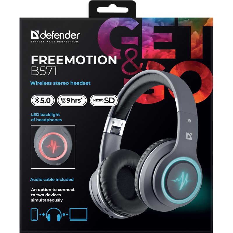 Defender FREEMOTION B571 LED Headset Wired & Wireless Head-band Calls/Music/Sport/Everyday Bluetooth Grey