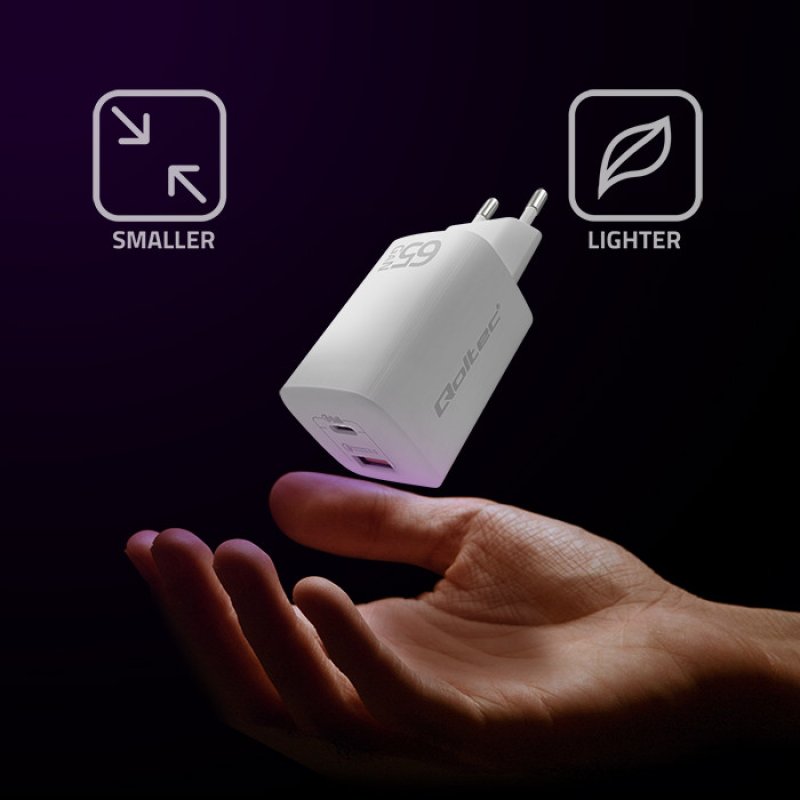 Qoltec 50765 mobile device charger Laptop Portable gaming console Power bank Smartphone Smartwatch Tablet White AC