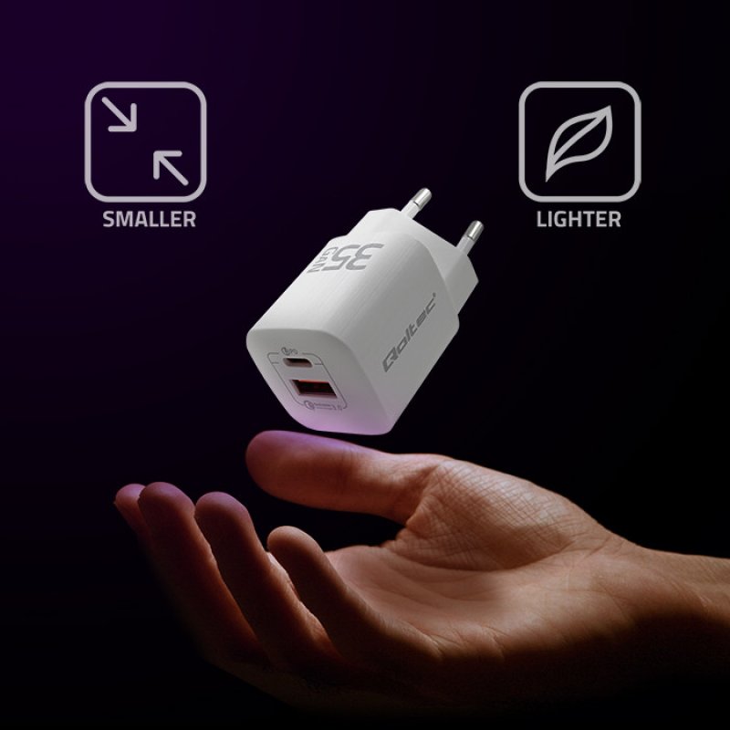 Qoltec 50763 mobile device charger Laptop Portable gaming console Power bank Smartphone Smartwatch Tablet White AC