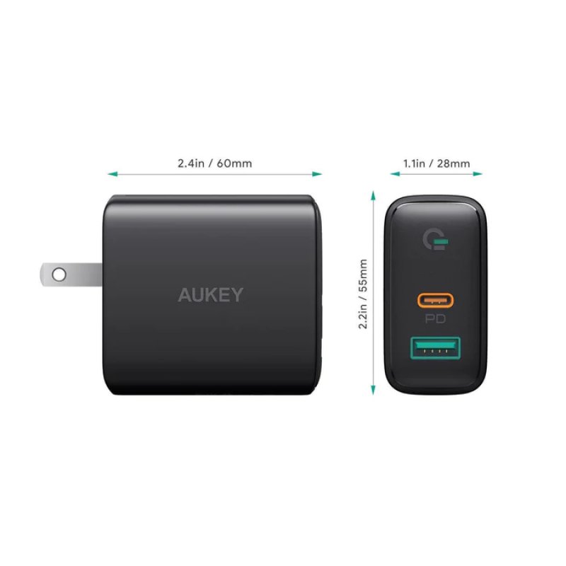 AUKEY PA-D5 GaN mobile device charger Black 2xUSB C Power Delivery 3.0 63W 6A Dynamic Detect
