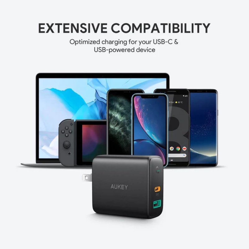 AUKEY PA-D5 GaN mobile device charger Black 2xUSB C Power Delivery 3.0 63W 6A Dynamic Detect