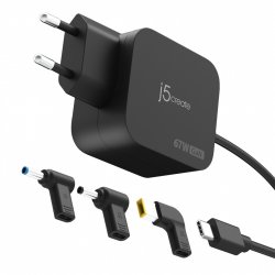 j5create JUP1565DCE3A-EN Mini chargeur PD 67W USB-C GaN avec 3 types de connecteurs CC - EU