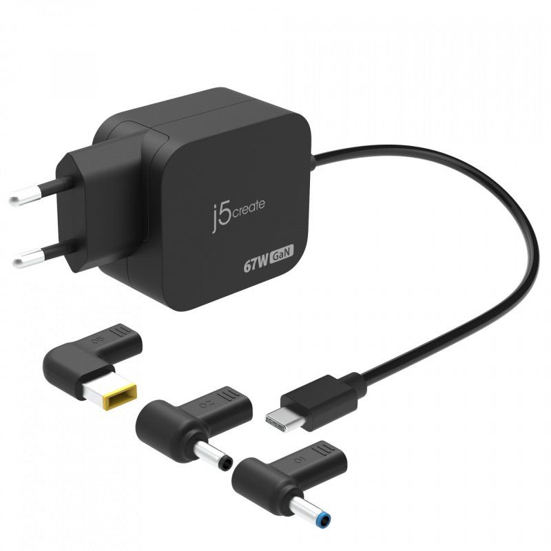 j5create JUP1565DCE3A-EN Mini chargeur PD 67W USB-C GaN avec 3 types de connecteurs CC - EU