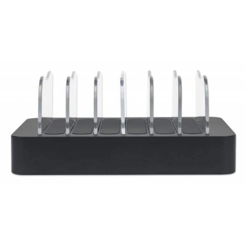 Manhattan Charging Station 6x USB-A Ports Outputs: 6x 2.4A Smart IC LED Indicator Lights Black Three Year