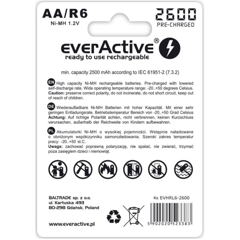 Everactive EVHRL6-2600 pile domestique Batterie rechargeable Hybrides nickel-métal (NiMH)