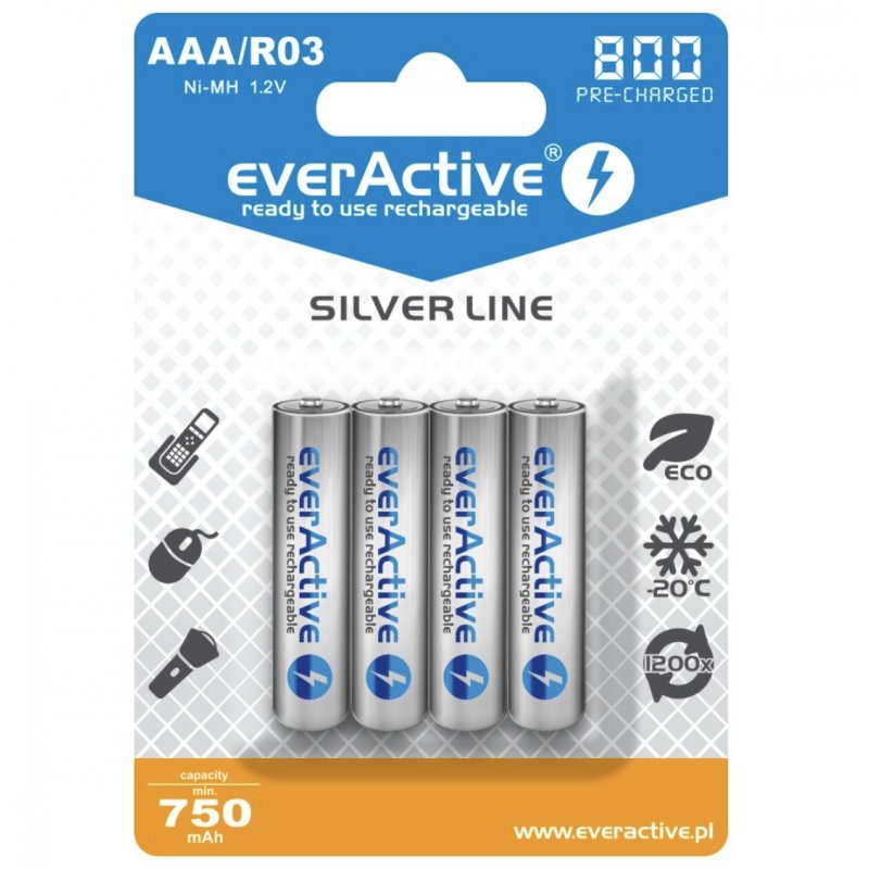 Rechargeable batteries everActive Ni-MH R03 AAA 800 mAh Silver Line