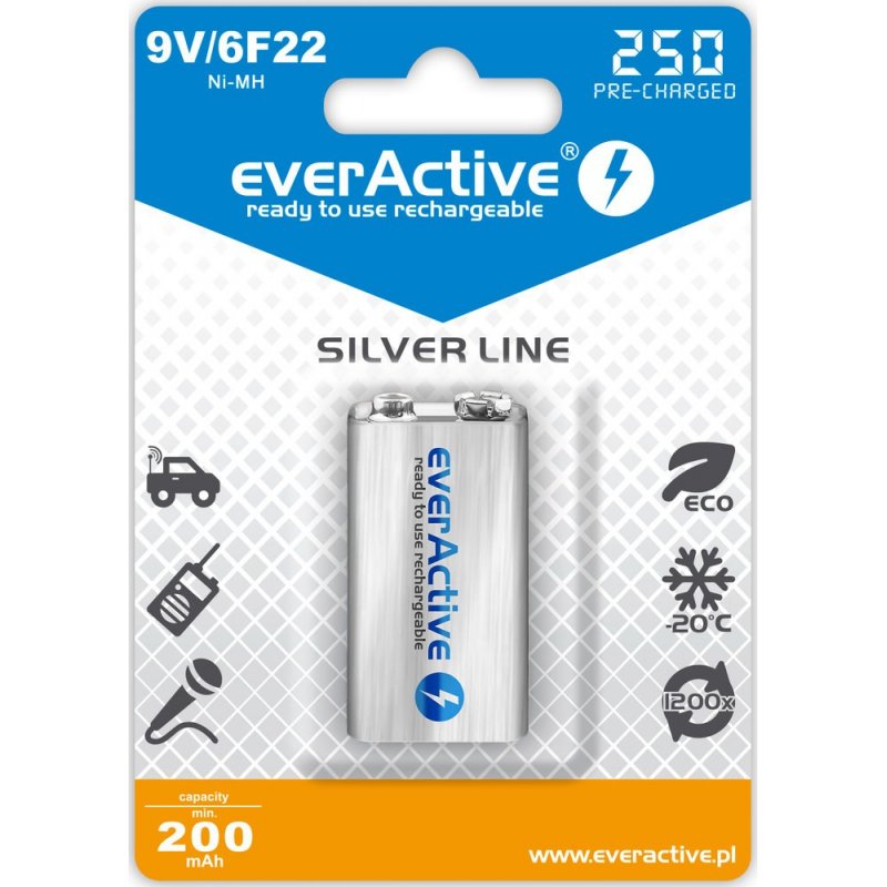 Everactive EVHRL22-250 pile domestique Batterie rechargeable 9V Hybrides nickel-métal (NiMH)