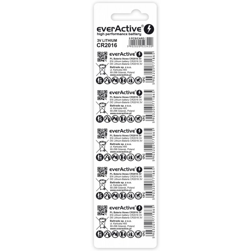 Lithium batteries mini everActive CR2016 blister 5 pcs.