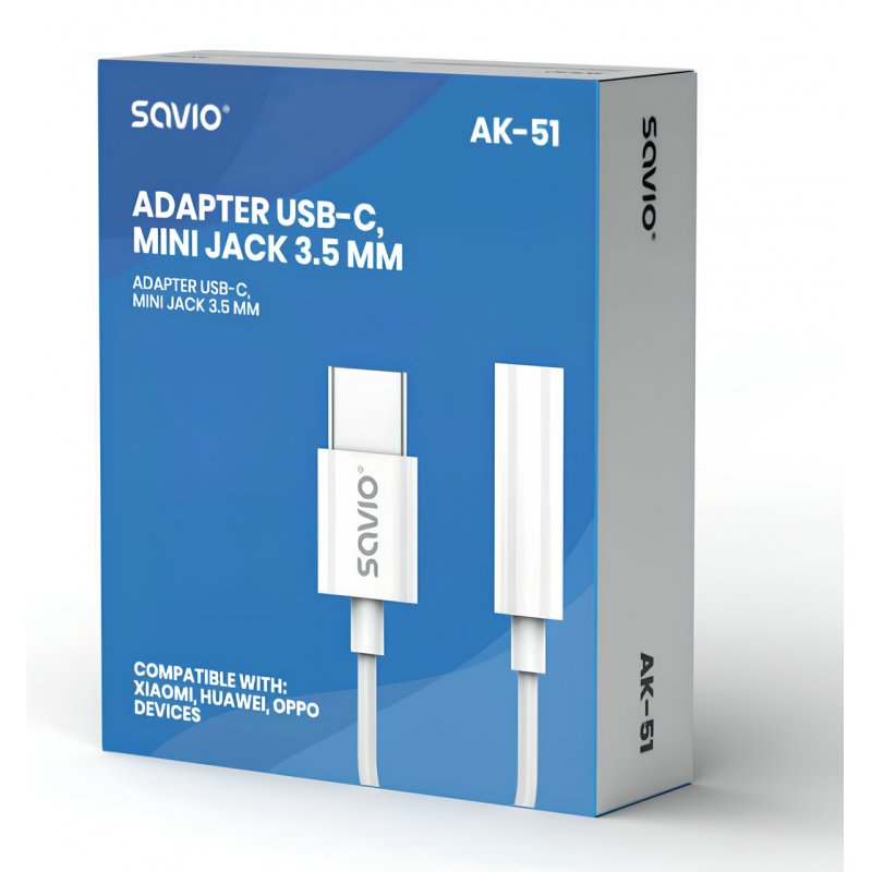 Savio AK-51 câble audio 0,11 m 3,5mm USB Type-C Blanc