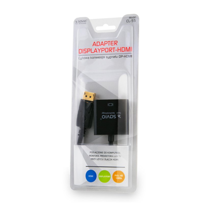 Savio CL-55 câble vidéo et adaptateur 0,2 m DisplayPort HDMI Type A (Standard) Noir