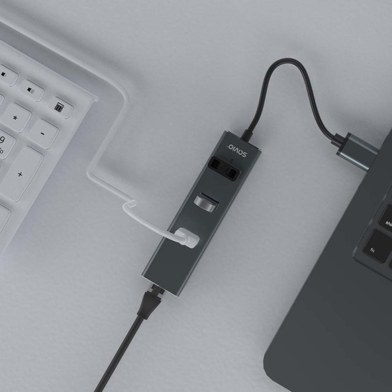 Savio AK-57 USB-A - 3 x USB-A HUB with RJ-45 Gigabit Ethernet adapter 5000 Mbit/s grey USB 3.2 Gen 1 (3.1 Gen 1)