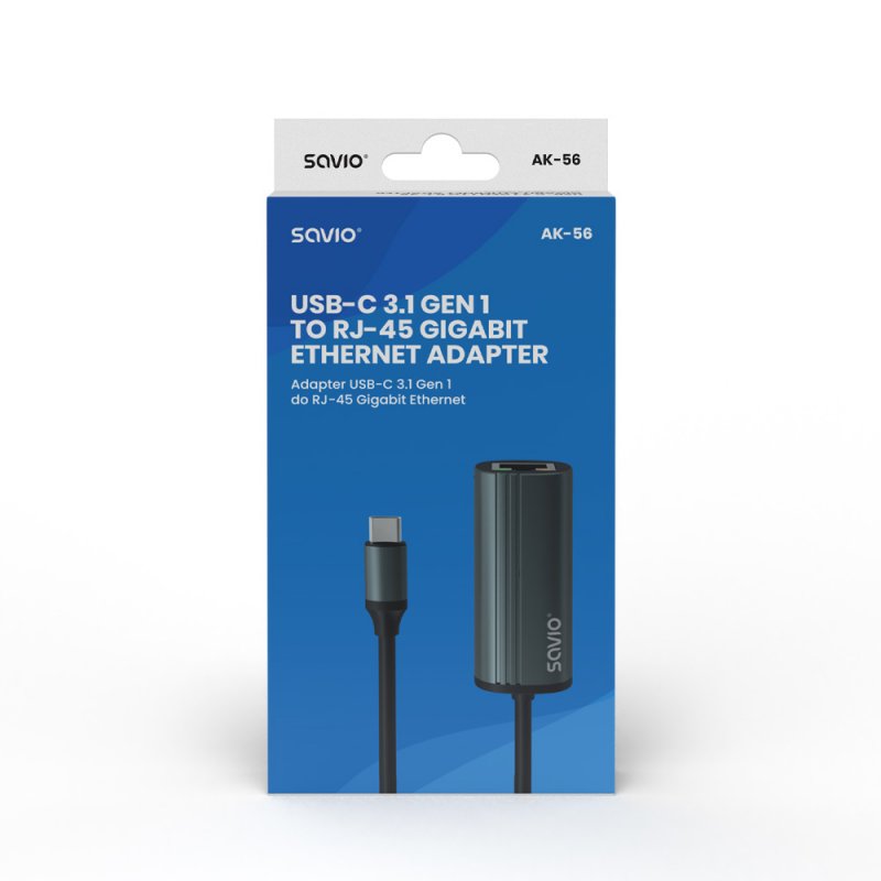 Savio AK-56 Adapter USB-C 3.1 GEN 1 do RJ-45 Gigabit Ethernet USB Type-C 1000 Mbit/s