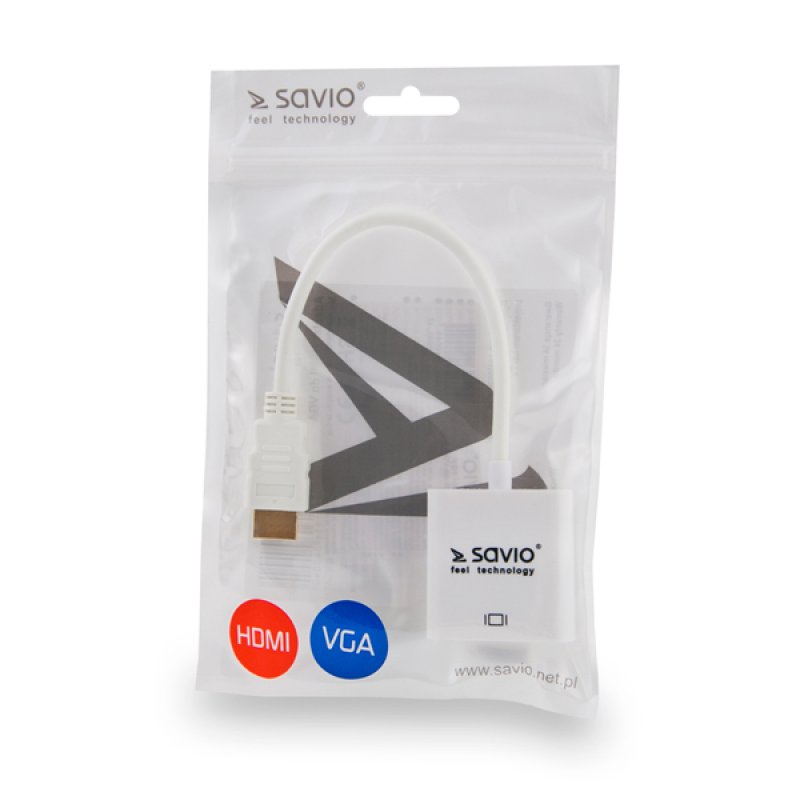 Savio CL-27 câble vidéo et adaptateur 0,2 m VGA (D-Sub) HDMI Type A (Standard) Blanc