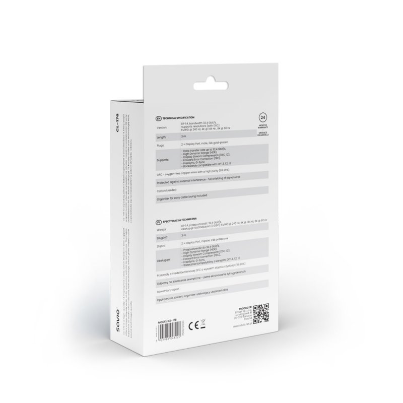 SAVIO DISPLAYPORT (M) - DISPLAYPORT (M) CABLE V1.4 3 m CL-176