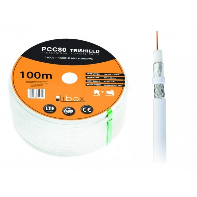 Libox Kabel koncentryczny PCC80 100m câble coaxial RG-6/U Blanc