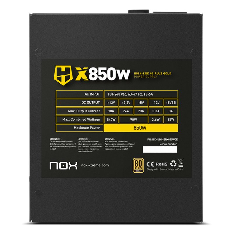 FUENTE ALIMENTACION NOX HUMMER X 850W 80 GOLD ATX NEGRO