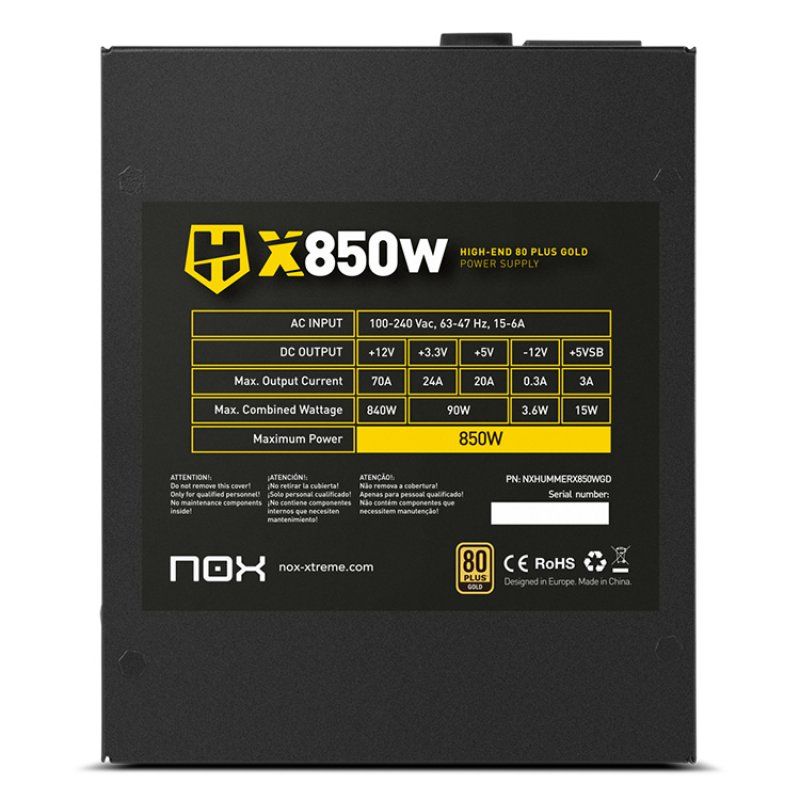 NOX HUMMER X 850W PLUS GOLD unité d'alimentation d'énergie 24-pin ATX Noir