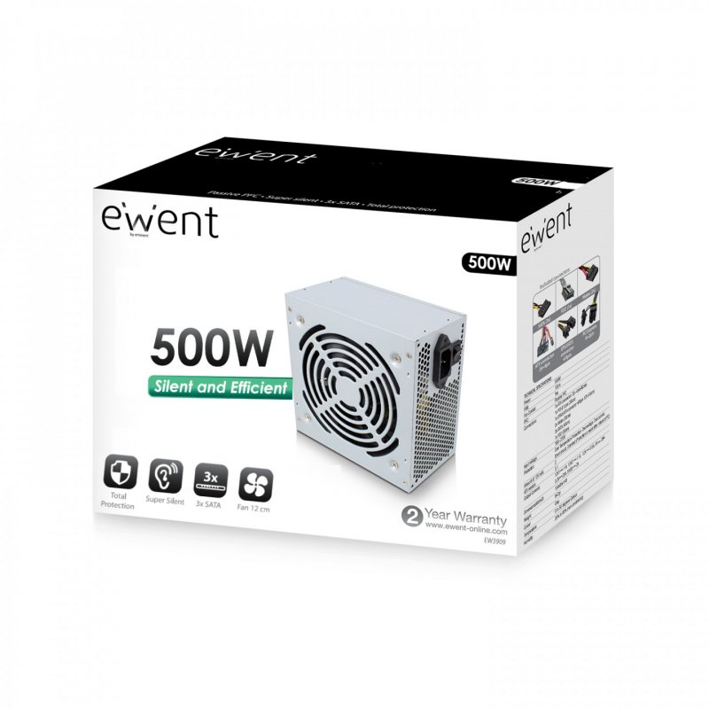 Ewent EW3909 power supply unit 500 W 20 4 pin ATX ATX Grey