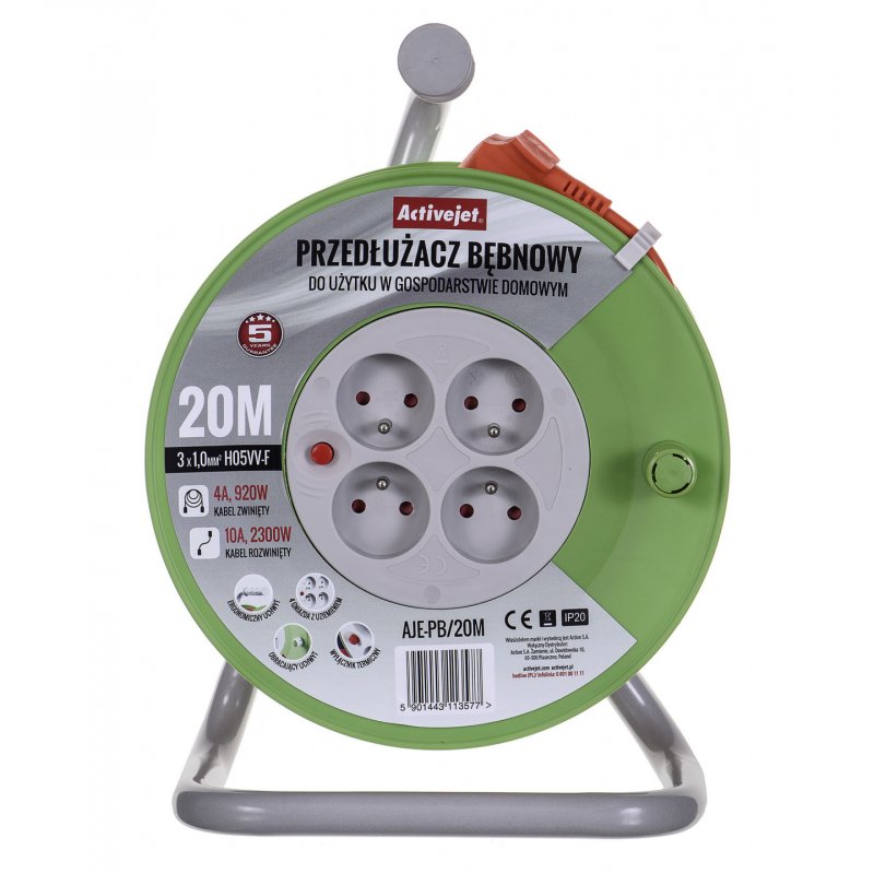 Activejet AJE-PB/20M multiprise 4 sortie(s) CA Intérieure Gris, Citron vert