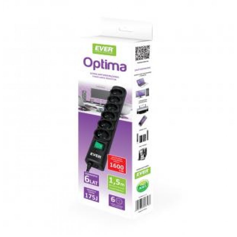 Ever OPTIMA 1.5m Noir 6 sortie(s) CA 250 V 1,5 m