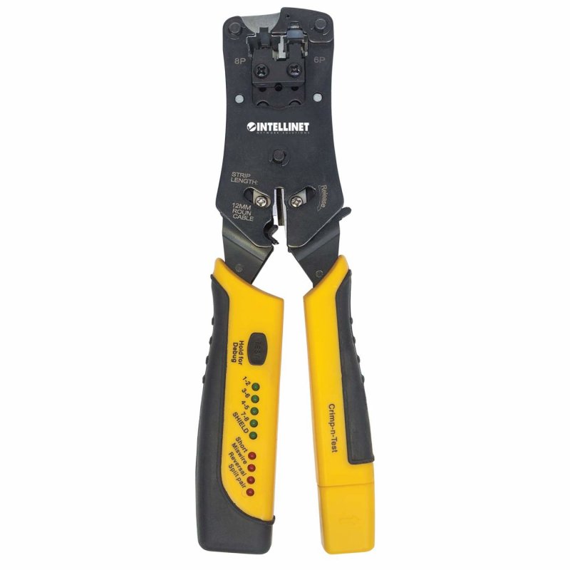 Intellinet Universal Modular Plug Crimping Tool and Cable Tester 2-in-1 Crimper and Cable Tester: Cuts Strips 