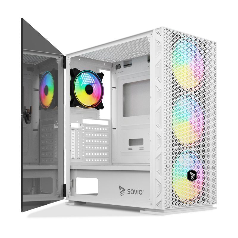 Savio Raptor White X1 ARGB Glass/Mesh White Computer Case Midi Tower