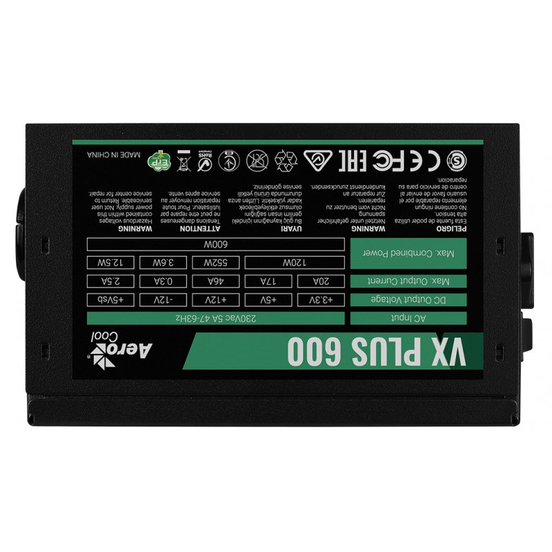 Aerocool VX PLUS 600 unité d'alimentation d'énergie 600 W 20 4 pin ATX ATX Noir