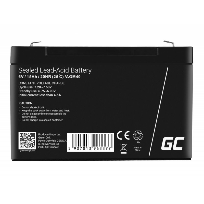 Green Cell AGM40 UPS battery VRLA AGM 6 V 15 Ah