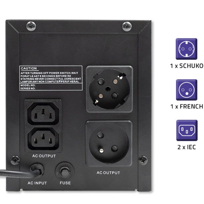 Qoltec 53776 alimentation d'énergie non interruptible Interactivité de ligne 1,5 kVA 900 W 4 sortie(s) CA