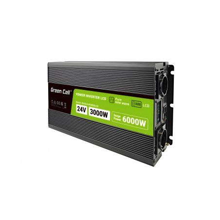 Green Cell Przetwornica napicia PowerInverter LCD 24 V 3000W/60000W Przetwornica samochodowa z wywietlaczem - czysty