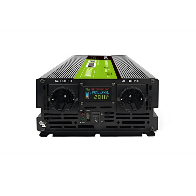 Green Cell KFZ Spannungswandler Power Inverter 24V 230V 3000W/6000W USB/2x Steckdose/Display Black
