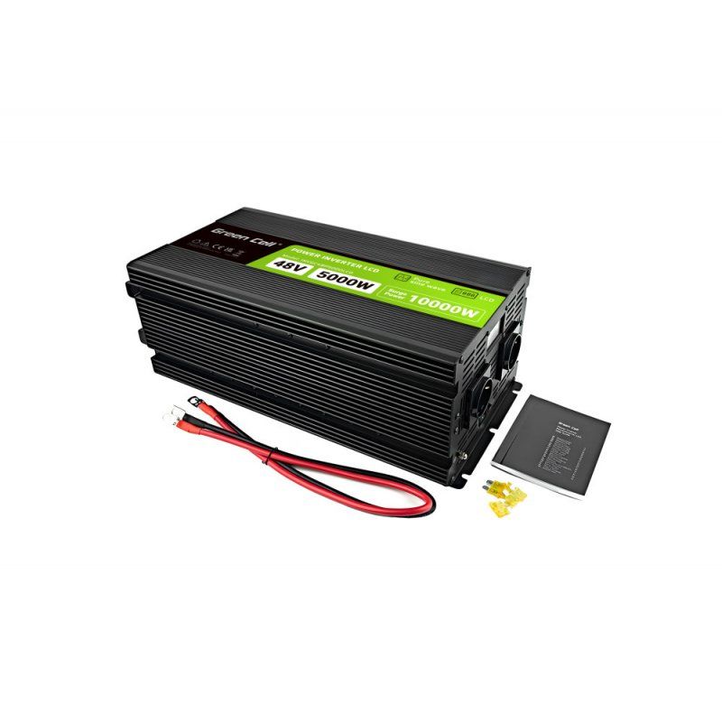 Green Cell Przetwornica napicia PowerInverter LCD 48 V 5000W/10000W Przetwornica samochodowa z wywietlaczem - czysty