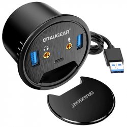 Graugear Tisch-HUB, USB 3.0 2x Type-A / 1x Type-C, Audioanschluss, 60 mm