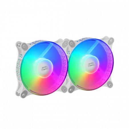 Mars Gaming MF-DUO Kit 2 FRGB Rainbow 360° Fans Ultra-quiet Dual Connection 3PIN 4PIN White
