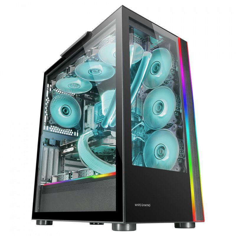 Mars Gaming MC-ULTRA Black Custom XXL E-ATX Gaming Tower Dual ARGB LED Stripes Dual Tempered Glass Windows Dual