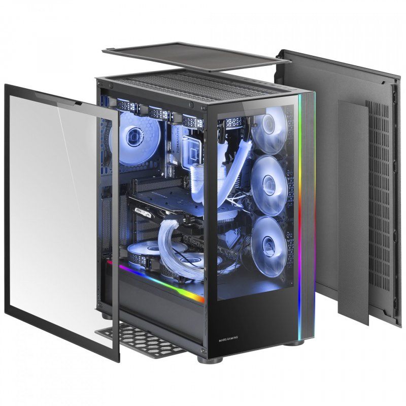 Mars Gaming MC-ULTRA Black Custom XXL E-ATX Gaming Tower Dual ARGB LED Stripes Dual Tempered Glass Windows Dual