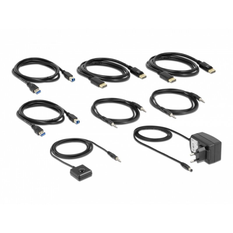 DisplayPort 1.4 KVM Switch, 8K 60Hz, USB 3.2 Gen 1, Audio (grau/schwarz)