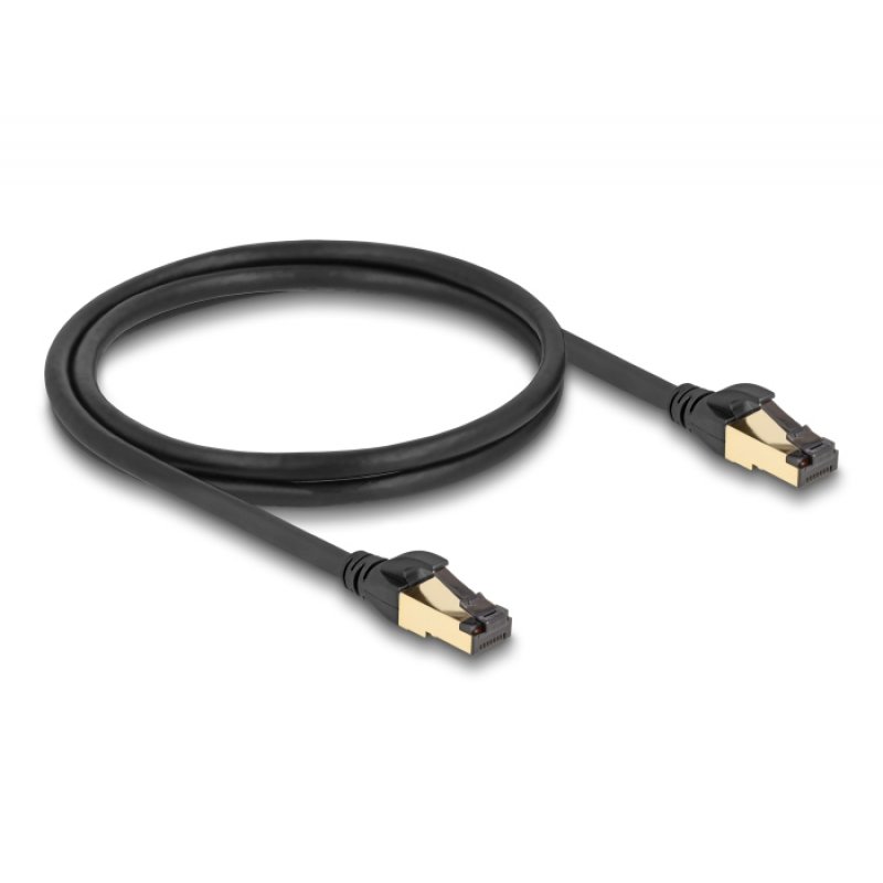 RJ-45 Netzwerkkabel Cat.6a S/FTP, mit Cat.7 Rohkabel (schwarz, 1 Meter, 600 MHz, Industrie- und Outdoor-tauglich)